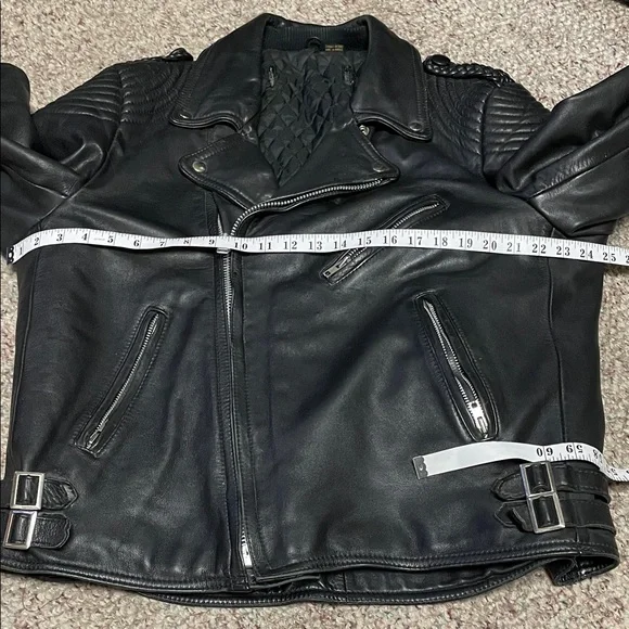 Vintage Men's Black Leather motorcycle padded quilted Jacket - Picture 6 of 13